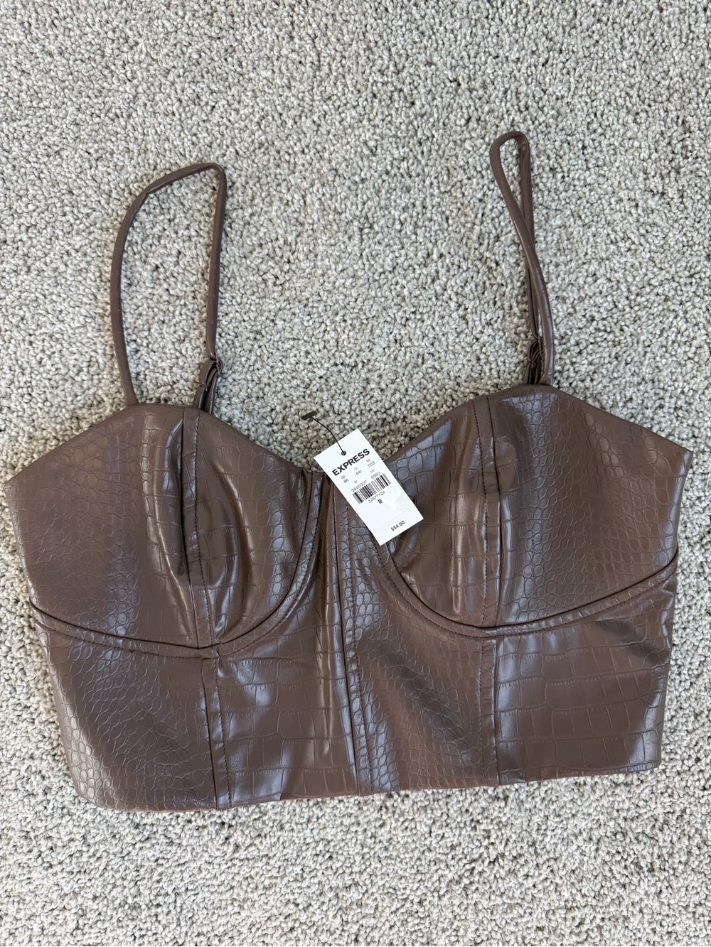 Express Brown Faux Leather Cropped Bustier Top